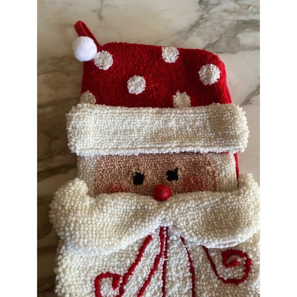 Santa Face Hooked Textured Stocking Fleece Backed - Picture 2 of 5